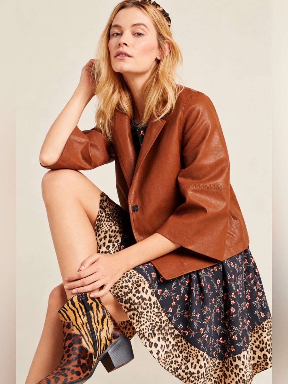 Anthropologie Bronze Faux Leather Blazer Jacket NWT Size S